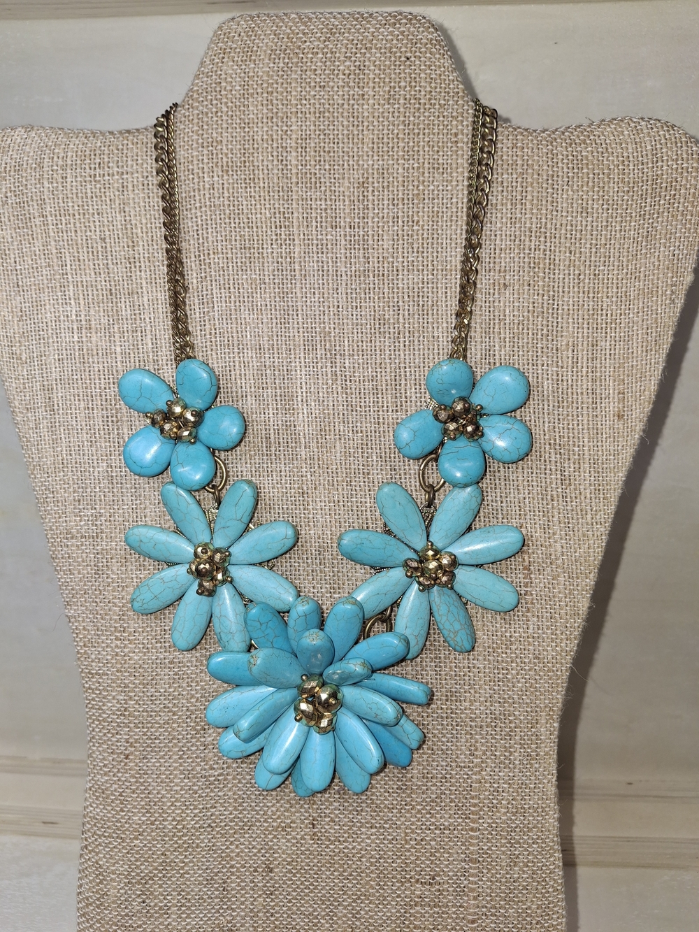 Vintage Turquoise (Howlite) Floral Statement Necklace
